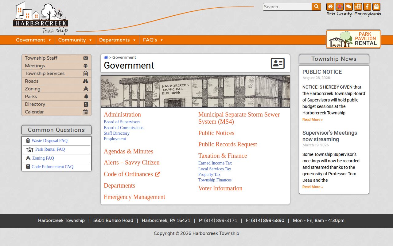 Harborcreek Township official government page for records routing